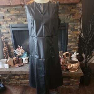 Black Faux Leather Sleeveless Dress